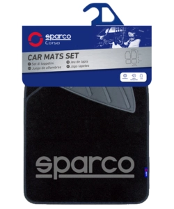 Set 4 pezzi tappeti moquette per auto sparco, colore nero e grigio